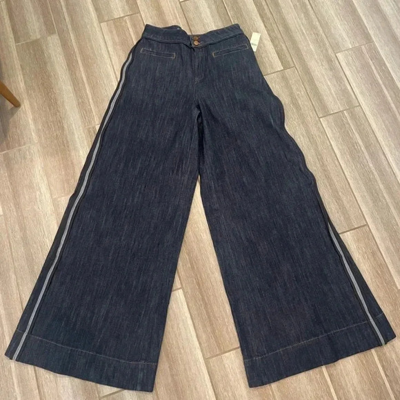 NWT Pilcro Wide Leg Trouser Jean, Size 29 TALL, Dark wash with side stripe - Picture 1 of 5